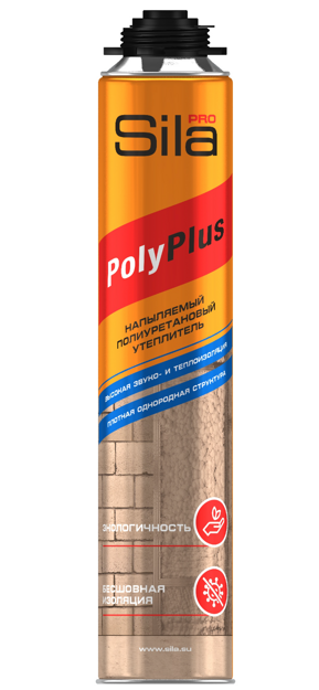 SILA PRO POLYPLUS, полиуретановый напыляемый утеплитель, 850 мл (уп-12шт)